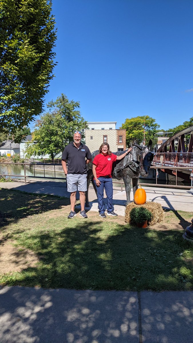 Decorating Fairport for the upcoming scarecrow festival. We thought the new mule in Fairport might feel welcomed with some festive decorations as well.