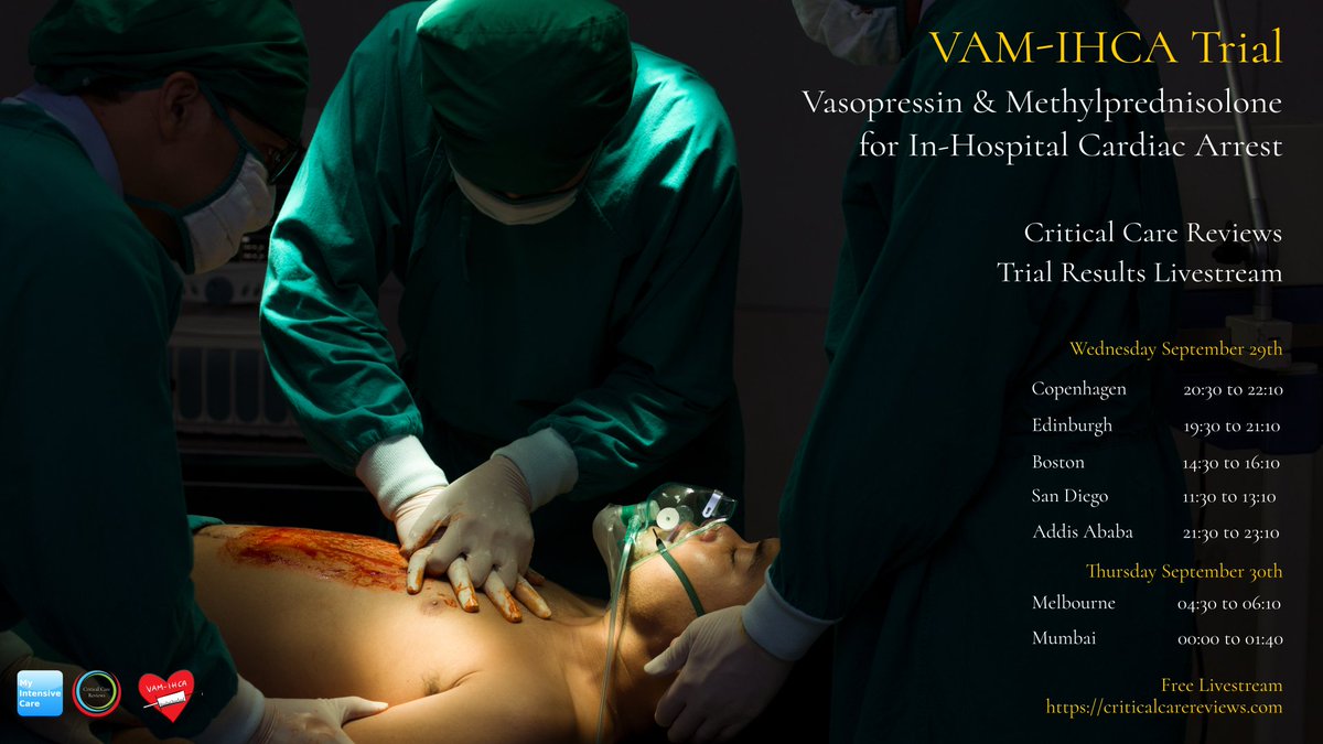 VAM-IHCA Trial Results Livestream
Wednesday September 29th 19:30 UTC +1 
<a href="/AsgerGranfeldt/">Asger Granfeldt</a> <a href="/AarhusUni_int/">Aarhus University</a> <a href="/AUHdk/">Aarhus Uni.hospital</a> 
clinicaltrials.gov/ct2/show/NCT03…

CCR Livestreams supported by @MyIntensiveCare