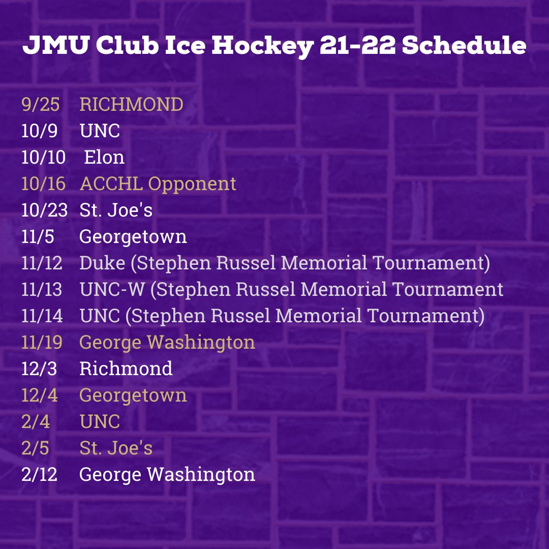 Jmu 2022 Schedule Jmu Ice Hockey On Twitter: "We're Pleased To Announce Our 2021-2022 Schedule!  Any Changes Will Be Announced Via Social Media. Please Join Us In  Supporting Our Team At A Game This Season!