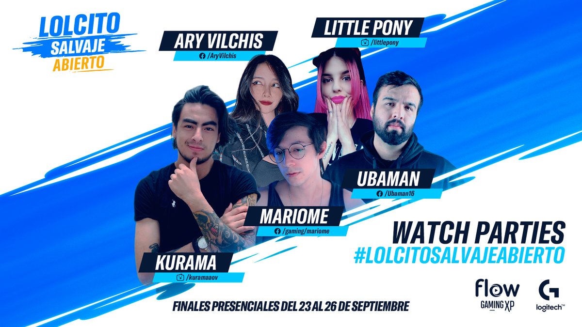 Del 23 al 26 de septiembre todos serán parte del #LolcitoSalvajeAbierto y sus finales presenciales en CDMX 🥳 Súmate a nuestras Watch Parties oficiales con:

📺 <a href="/_MarioMe/">MarioMe</a>
📺 <a href="/ubaman16/">Ubaman</a>
📺 <a href="/AryVilchis/">Ary Vilchis</a>
📺 #LittlePony
📺 <a href="/kuramaAov/">Kurama (Sebas para los Amigos)🇨🇴</a>