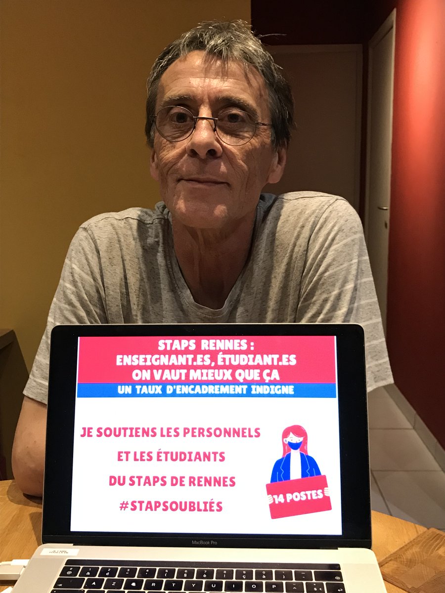 Didier Delignières
Responsable du Master MEEF INSPE Montpellier
Ex Doyen de l'UFR STAPS de Montpellier
Ex Président de la C3D STAPS
Soutien aux collègues et aux étudiants de l'UFR STAPS de Rennes.
 #StapsRennes #stapsoubliés