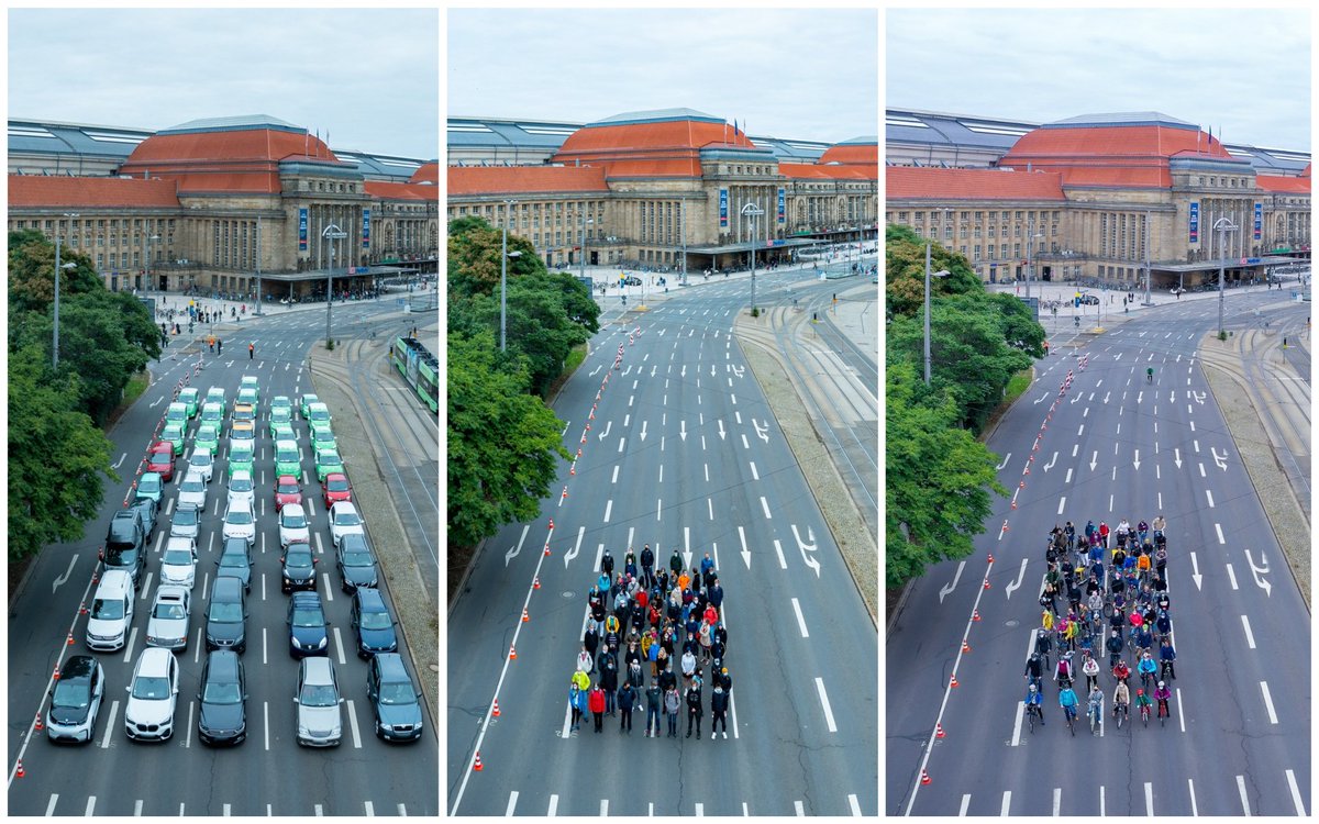 VerkehrswendeLE's tweet photo. 👉🏼 Wir haben
Links: 60 Personen in 46 PKW  🚗
Mitte: 60 Fußgänger 🚶
Rechts: 60 Radfahrer 🚴

❗ Wir brauchen
👉🏼 weniger Autos
👉🏼 mehr Platz für Fußgänger und Radfahrer

#Flächengerechtigkeit #EMW21 #Leipzig https://t.co/lybAmBu3nB