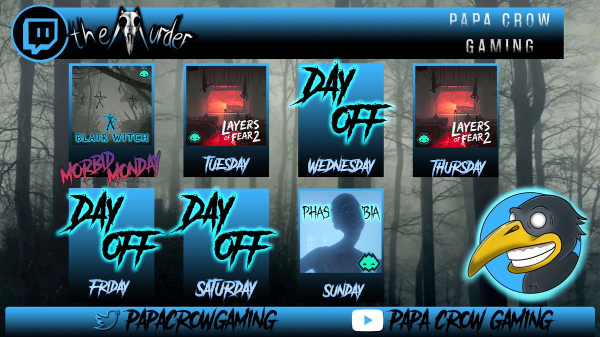 papacrowgaming's tweet photo. Stream Schedule is out now for Monday the 20 through Sunday the 26th. Hope to see you Horror enthusiasts there. #smallstreamer #Horror #twitch #dixper https://t.co/e4FqaVbz1o https://t.co/8uJ9lR5gM6