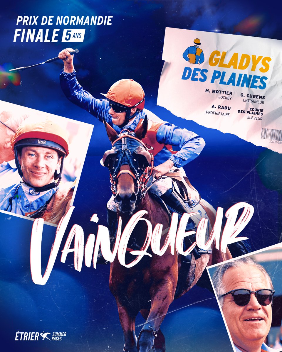 🎆#JournéeDesCritériums
💥#EtrierSummerRaces #ParisSummerRaces
🏟@vhpofficiel
🏆Etrier 5⃣ Ans Finale
🔹Prix de Normandie
🥇GLADYS DES PLAINES
⏱1’12’’3 (nouveau record) 
🧤<a href="/MathieuMottier/">mathieu mottier</a>
🧢<a href="/GillesCurens/">Gilles Curens</a>
🎩Augustin Radu
🐴Ecurie des Plaines
🎥bit.ly/3Cir4RI