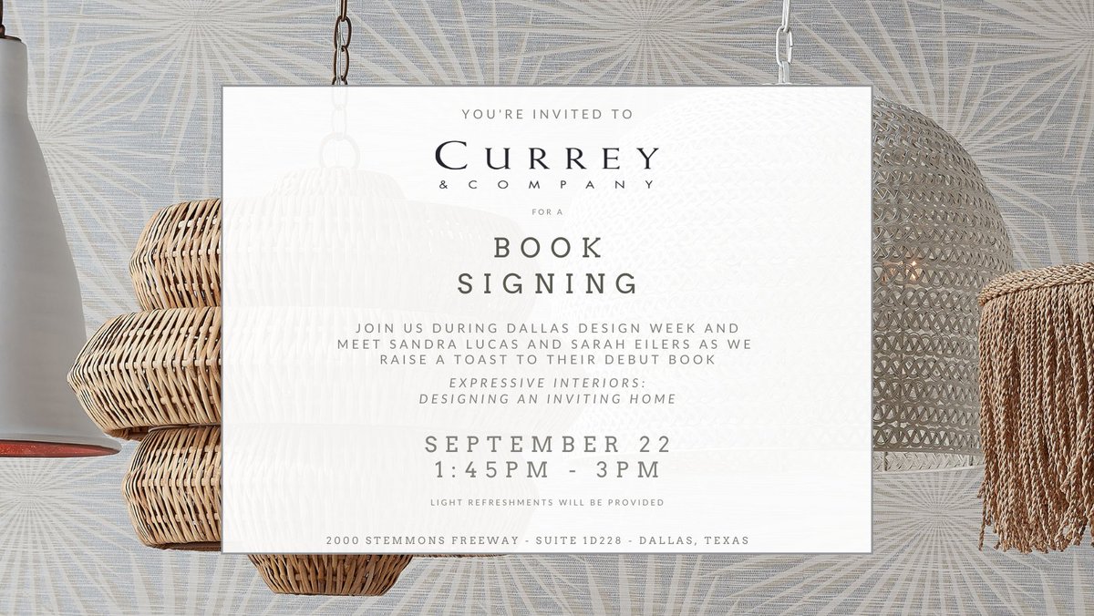 CurreyCo's tweet image. DALLAS DESIGN WEEK | Don&apos;t miss all of the events for design week including a book signing with Sarah Eilers and Sandra Lucas! Location: IH+DC, Suite 1D228! @DallasMarket #dallasdesignweek #book #design