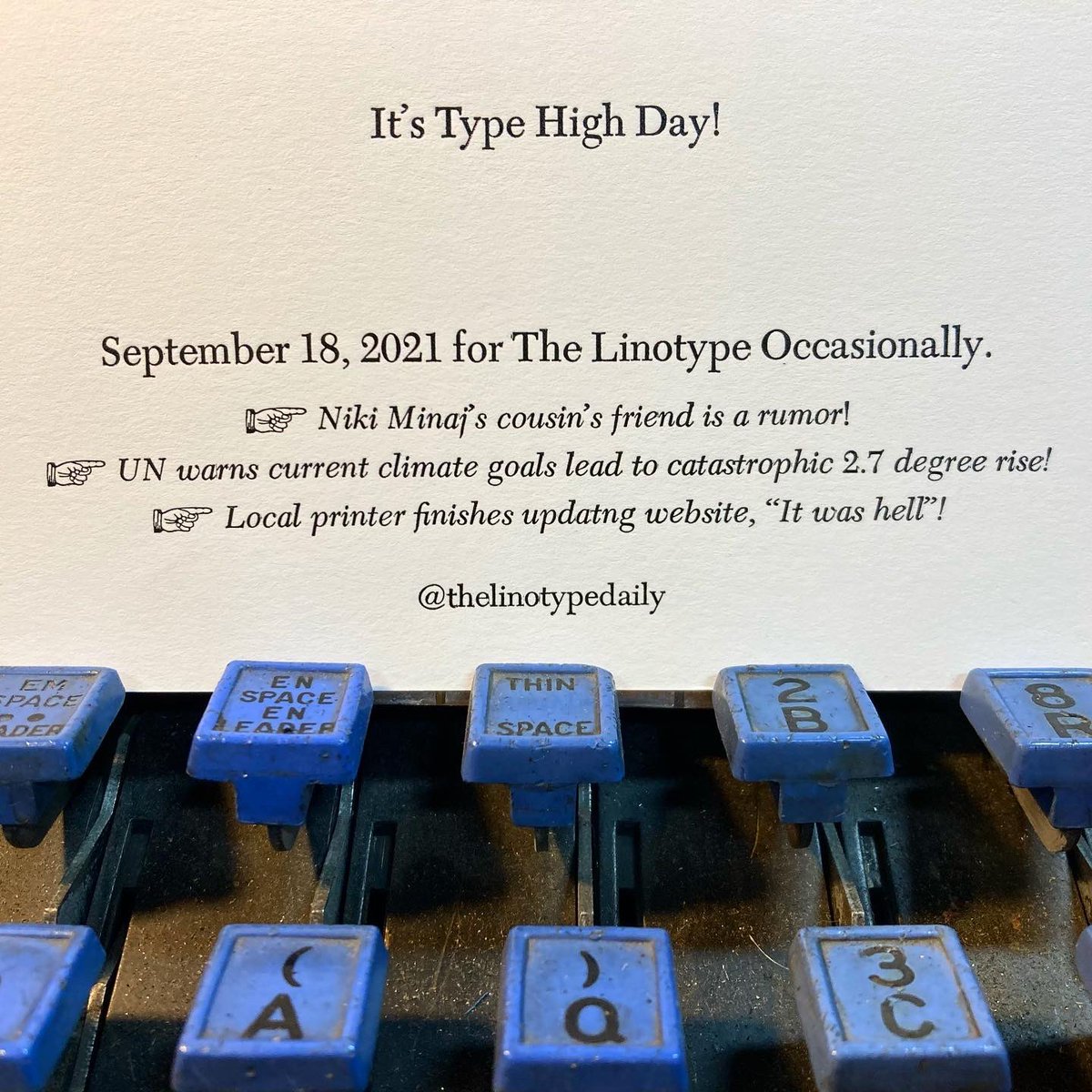 TLinotypist's tweet photo. Oops, forgot the photos - THIS should have been yesterday’s type high day post! #typehighday #typecasting #letterpress #linotype https://t.co/werEA2nL8h