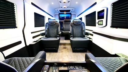 HQCustomDesign's tweet photo. This Ambassador design fits up to 11 passengers and features a bold black and white interior with captain seating, aviation tables, and a front TV partition.
https://t.co/0hAGVpIVNK
.
.
#HQCustomDesign #familyvan #familycar #familytravel #luxurytravel #travel #luxuryvan https://t.co/O4nUbY1nwK