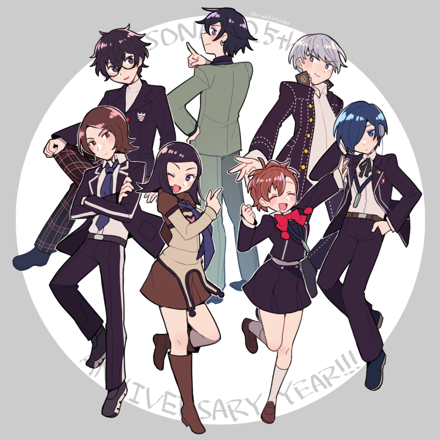 amamiya ren ,narukami yuu ,shiomi kotone ,yuuki makoto gekkoukan high school uniform school uniform shuujin academy school uniform multiple boys brown hair jacket black hair  illustration images