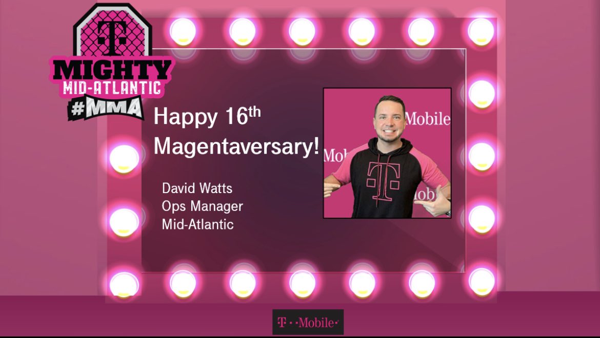 Happy 16 years with T-Mobile <a href="/davidwatts4/">David Watts</a>!! Thanks for everything you do for the #MMA! Appreciate you &amp; all your contributions to our team!! Must have started at 7?😂😂<a href="/tglover187/">Terrance Glover</a> <a href="/yes_i_cantu/">Matt Cantu</a> <a href="/TracyNolan_/">Tracy E. Nolan</a> <a href="/ToddCEmetro/">Todd Elliott</a>