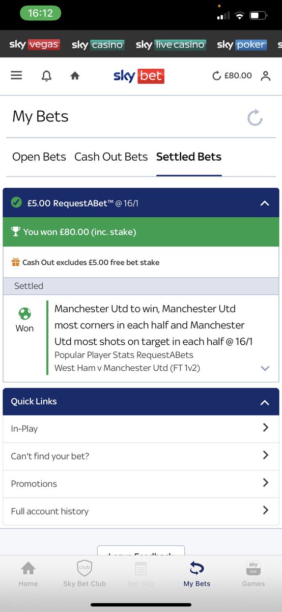 JackonoryTweets's tweet photo. Bit ropey at the end but not bad from a £5 free bet 👀 @SkyBet https://t.co/dvQLwIyc2N
