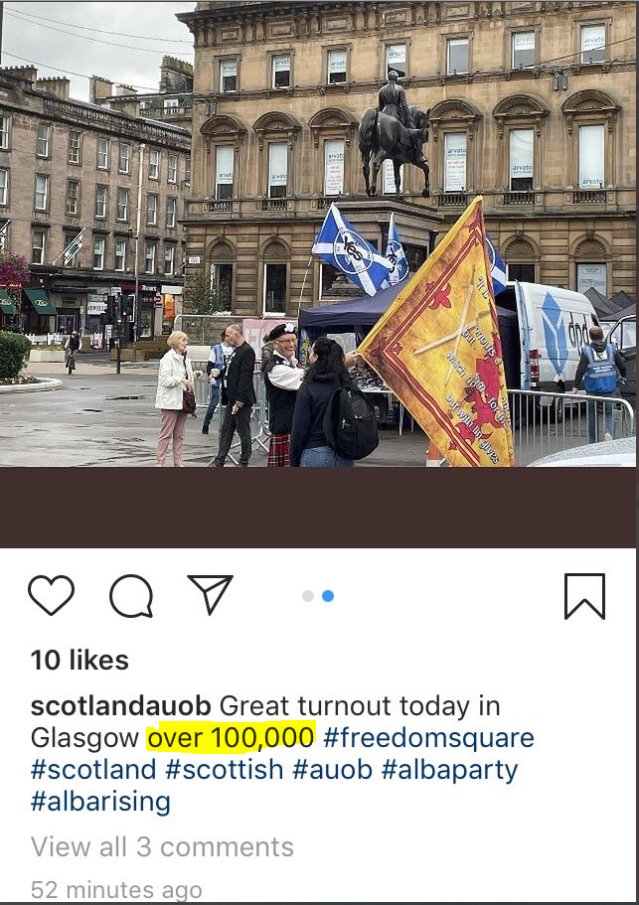 AgentP22's tweet photo. Over 100,000 at the #HopeOverFear rally in Glasgow today.

😂😂😂😂😂

@columbiagoose https://t.co/W9zF1qanRZ