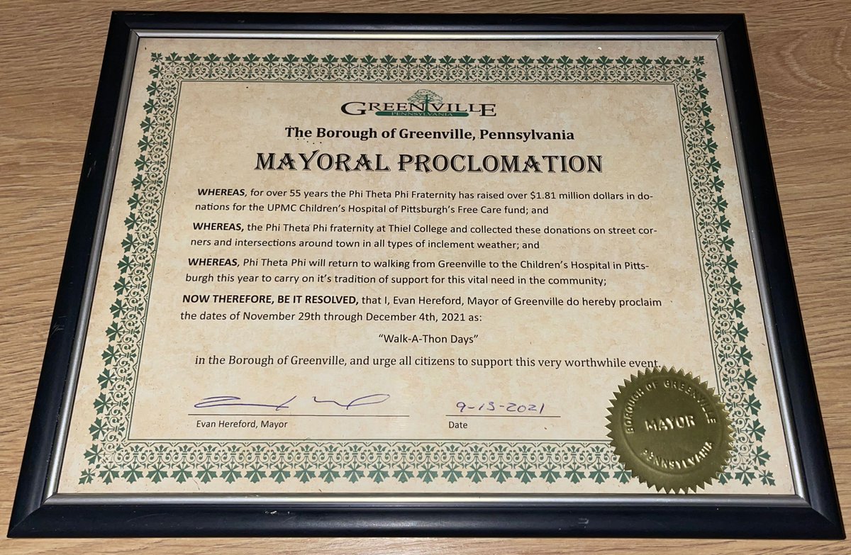Hear ye, hear ye!

By mayoral proclamation from Greenville Mayor Hereford, November 29 through December 4, 2021, have been declared “Phi Theta Phi Walk-A-Thon Days” in the borough of Greenville!

<a href="/phithetaphi/">PHI THETA PHI</a>