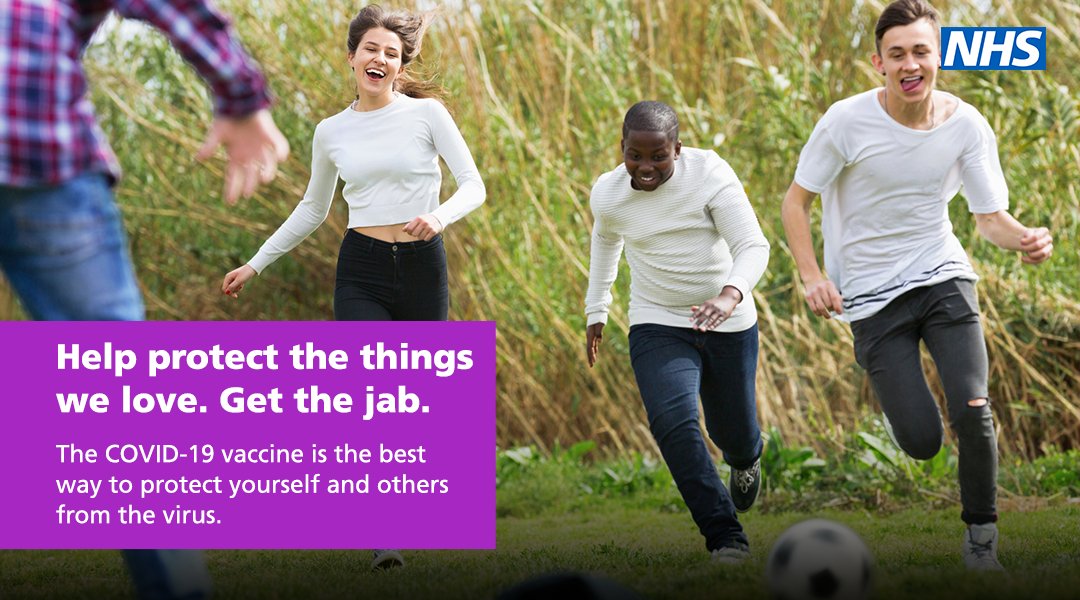 Covid-19 vaccines are helping us return to the things we love. Help us protect them and get your jab.

They’re an important way to help protect ourselves, our families, friends and our whole community.

If you're 16+, don’t delay, visit our walk in clinic bit.ly/3naCdQh