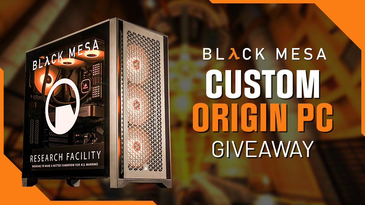 ORIGINPC's tweet photo. 🌎 WORLDWIDE GIVEAWAY 🌏

We’re proud to partner up with @BlackMesaDevs the fan-made re-imagining of Half-Life. To commemorate their new patch and sale, we will be hosting a giveaway for a custom Black Mesa-themed 4000D Airflow NEURON!

🎁 ENTER here: https://t.co/OayZBva5Xl https://t.co/OJlLpUPeRs