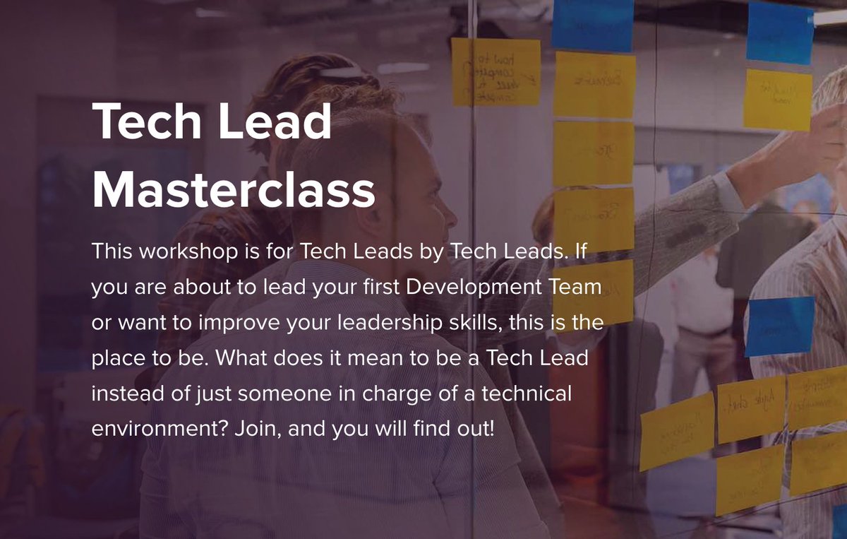 I’m running only one in-person 🥳 workshop throughout all of 2021. If you want to join this 2-day “Tech Lead Masterclass” in #Amsterdam on Nov 1 & 2 then check out the details here: xebia.com/academy/en/tra…