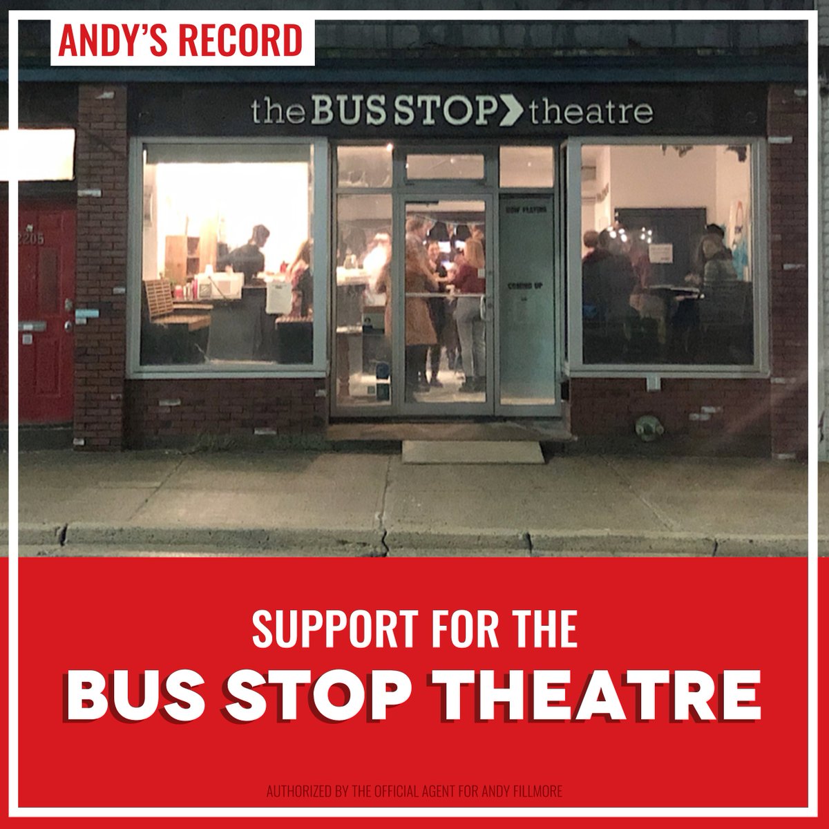 AndyFillmoreHFX's tweet photo. When the @BusStopTheatre was at risk of shutting down, I worked closely with them to secure federal funding to avoid that sad fate. Our gov't funding alongside local contributions ensured we could save this special theatre in the heart of Gottingen Street! #ForHalifax #elxn44 https://t.co/Tow8rC2AM9