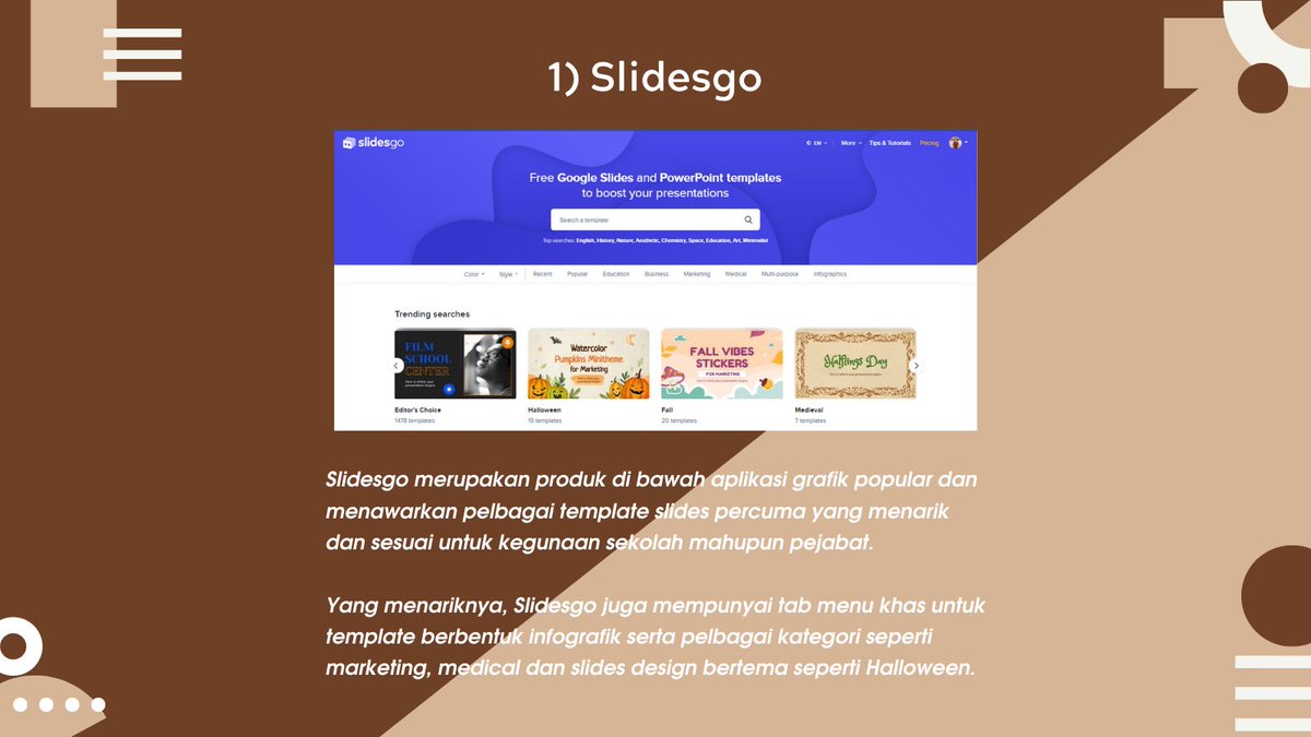 bbestsakba's tweet photo. Sekarang, banyak tugasan yang melibatkan slide. Tetapi anda mesti bosan kan lihat design slide yang tidak menarik? Jadi ayuh kita lawati beberapa laman web yang kami cadangkan hari ini! #spektrumilmu #birolw https://t.co/E7U3WuY6U8