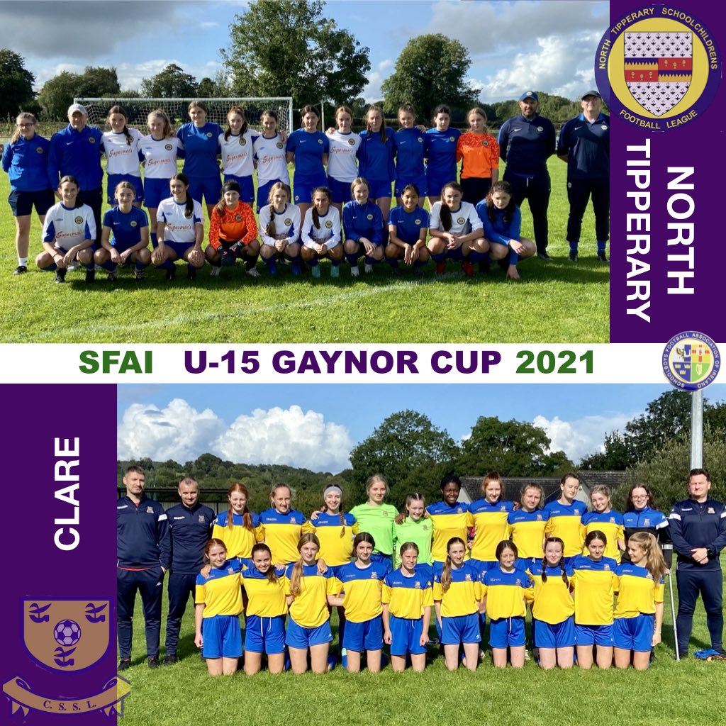 U-15 Gaynor Cup
N Tipp 2 - 1 Clare

Ceola Bergin opened for N Tipp, Hannah Saidi equalised all in the first half.

Isabel Ryan got a winner in the second half for North Tipperary.

Overall close contest - well competed match.

#GaynorCup