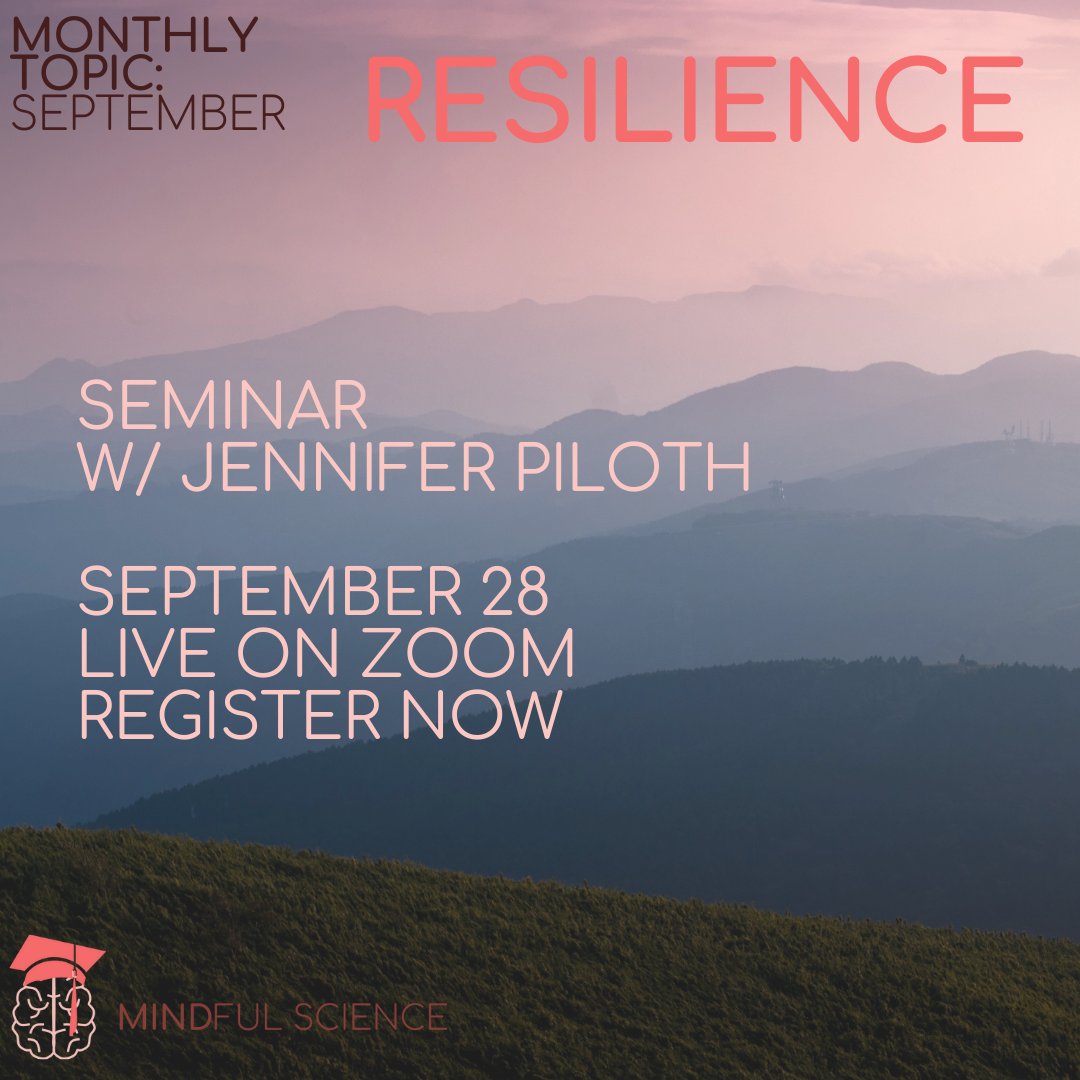 Excited to announce that <a href="/JPiloth/">Jennifer Piloth</a> will give a seminar on #resilience on September 28th at 6 pm 📅 Register now to learn more about resilience and how to foster it: forms.gle/RcYdB4AGidiv9u…  #MindfulScience #Mindfulness #MentalHealthAwareness  #AcademicMentalHealth