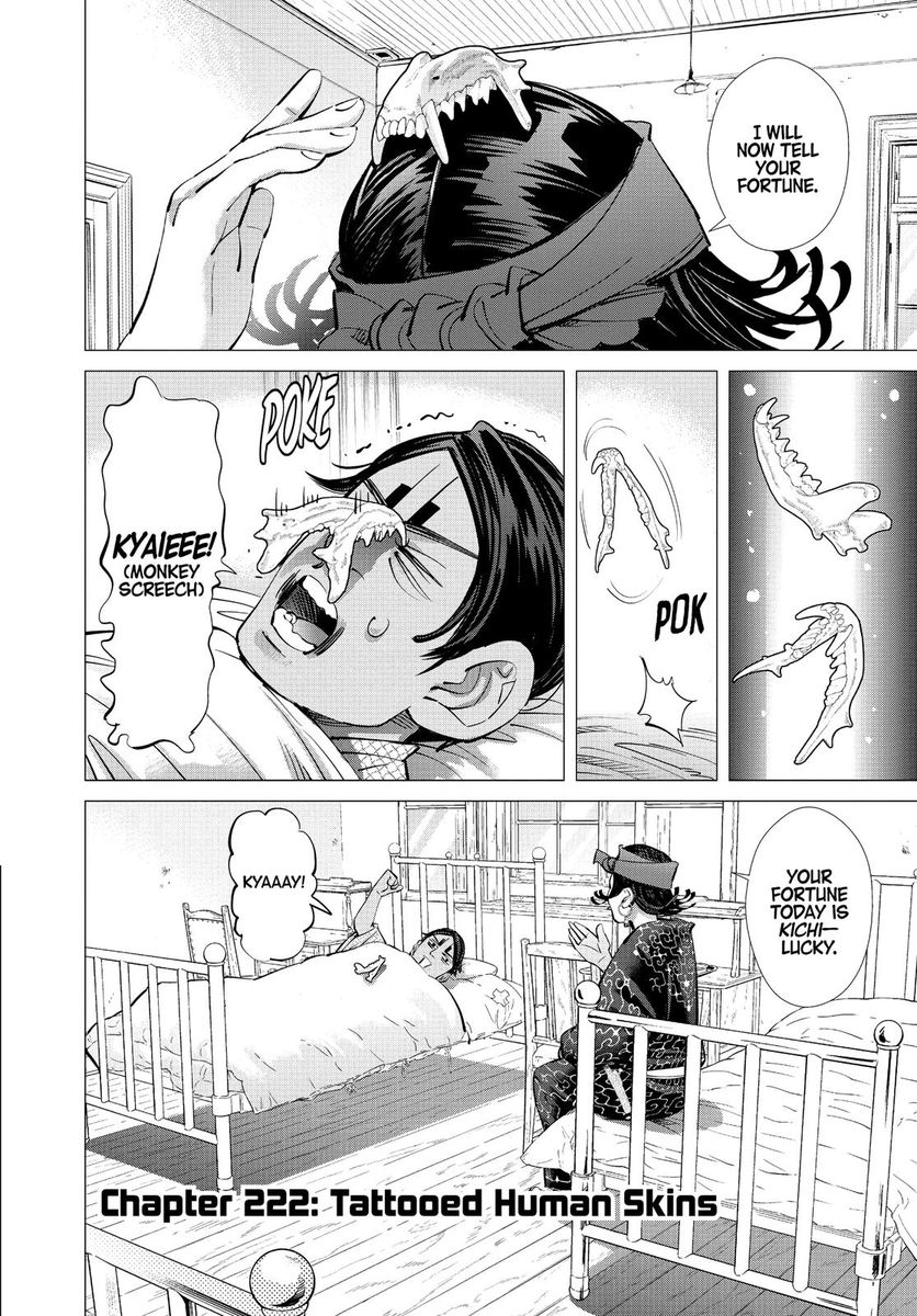 vincent5126's tweet photo. Tanigaki's scene
Tsurumi was not gonna threaten Inkarmat
Pregnant?
Oh he has to stay
Kikuta has a point
They are fighting to have a home
Escaping would insult the fallen's and their own sacrifices
But this is Tsurumi's manipulation too
Chapter 222: Tattooed Human Skins
#GKVincent https://t.co/vXZj8IpVeF