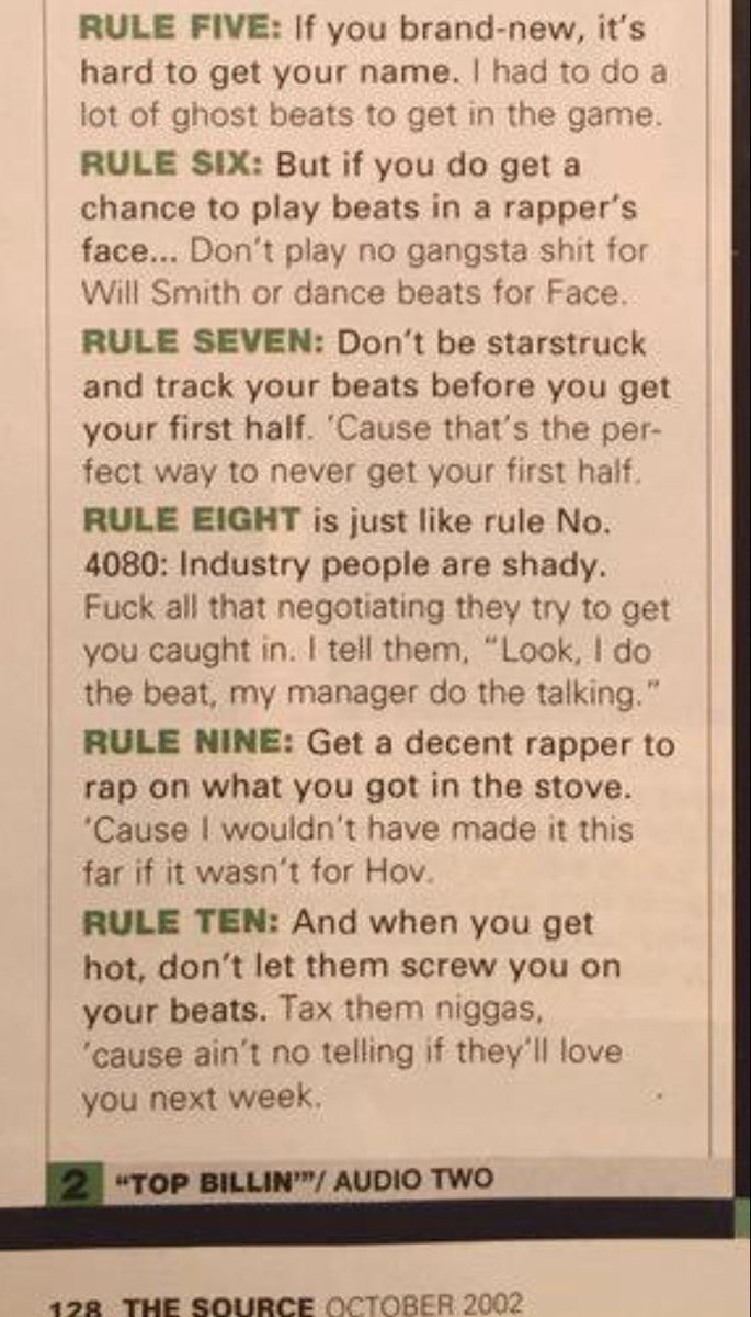 fakeshoredrive's tweet image. Kanye West’s “Ten Beat Commandments”

- The Source Magazine (October, 2002)