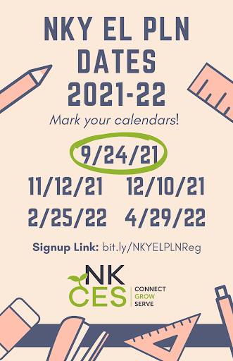 Calling all English Learner professionals! Join us this Friday as we prepare for our book study, collaborate, and share our strengths. 
Sign up to join our mailing list: bit.ly/NKYELPLNReg 
<a href="/NKCESELProgram/">EL Program at NKCES</a> #ConnectGrowServe