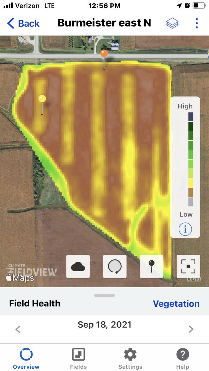 #Delaro fungicide strips easy to find where #Tarspot exploded three weeks ago, via #FieldView field health imagery