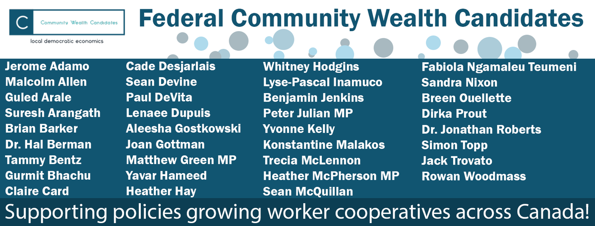 CWCandidates's tweet photo. Over the past month, more than a candidate a day has joined us championing major policies to expand worker cooperatives across Canada, including a Right of First Refusal. We thrilled to endorse this incredible list heading into tomorrow’s election! Vote them in! https://t.co/fqD3tGIyx6