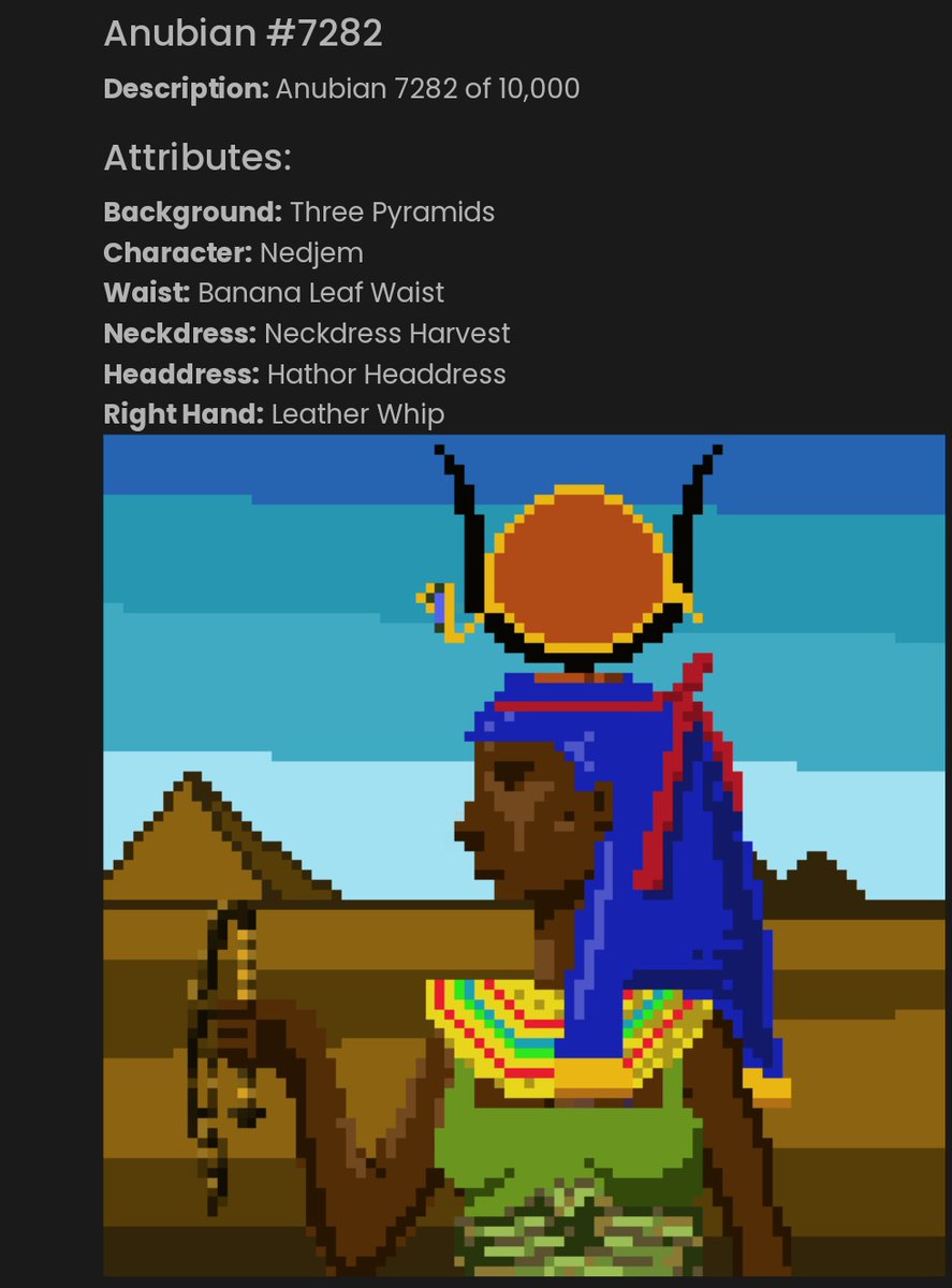 Figured I'd do a rarer giveaway for followers, so here's to my people

Rarest $ANU:

Hathor Headdress

Like and retweet to enter this giveaway

Winner will be announced within the next 12 hours so hurry

If you're looking to buy though, you can DM me