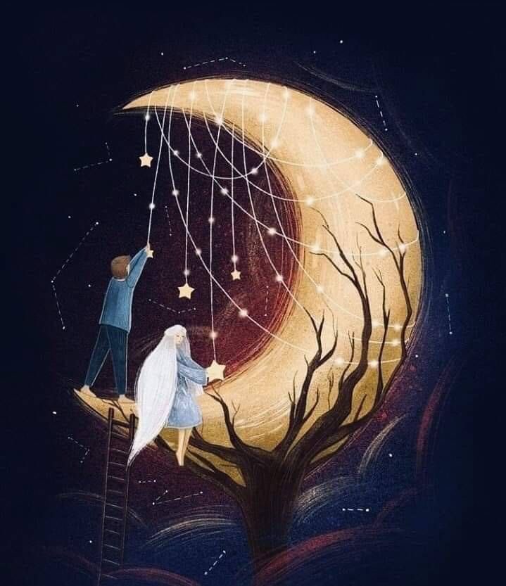 Ночь отвлеченное. Ночь отвлеченное. Ночь абстракция. Девушка-луна. Спокойной ночи сказочные.