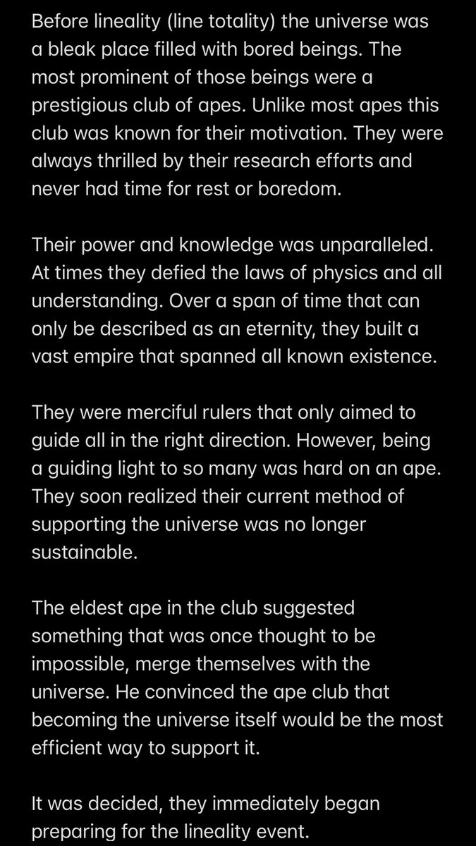 LineApeClub's tweet photo. When an ape is no longer held back by boredom, they are able to transcend through time, space, and dimensions. They become the strings that hold reality together. #LineApeClub https://t.co/44semQFQTB