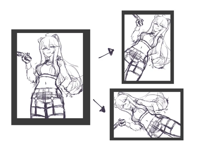 just a quick tip or something in case you have a simple pose/composition and you think it looks a bit boring: rotate your drawing! a lot or little, however much you feel it needs to for a bit more flavor 