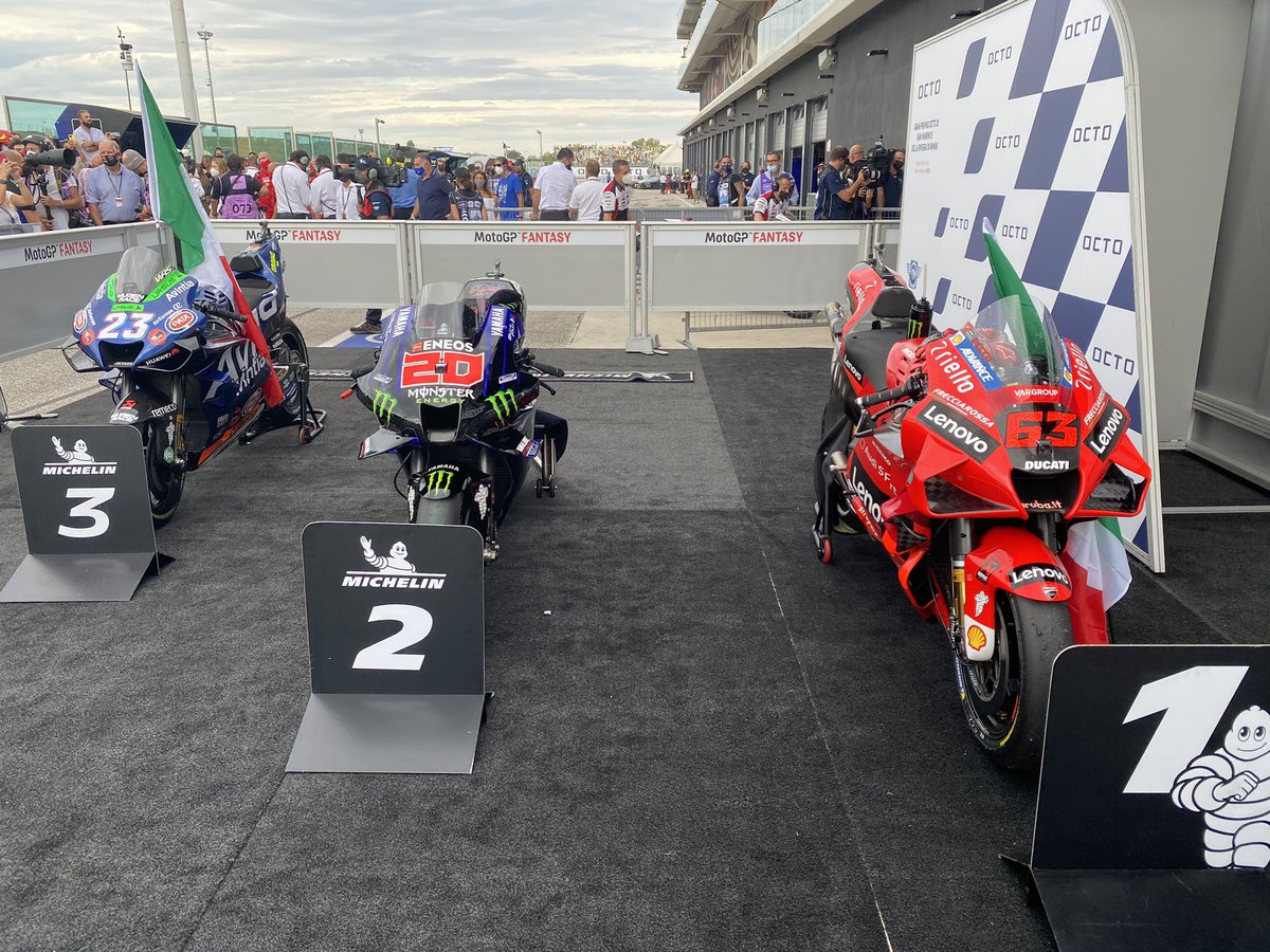 We did it again! @PeccoBagnaia on P1 in the home @MotoGP race in Misano, in the heart of the MotorValley. Plus @eneabastianini took first podium. Again @DucatiMotor has two bikes on the podium! Well done boys