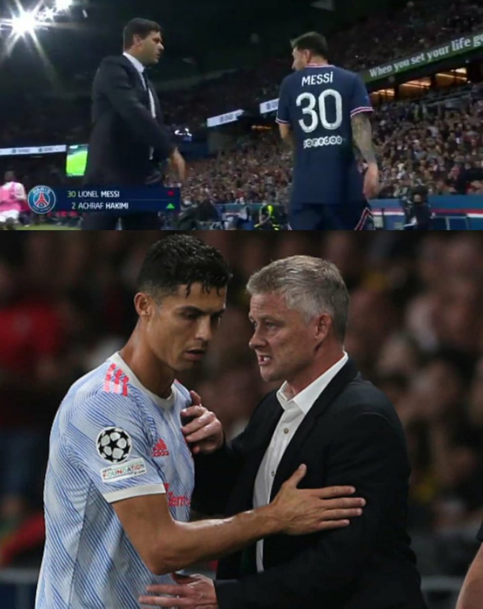Azharmk16's tweet photo. Messi got mad at Pochettino for subbing him off,Now just imagine how everyone would've attacked Cristiano Ronaldo and called him Arrogant If he got mad at Ole for subbing him off. https://t.co/vNXOrsfcb4