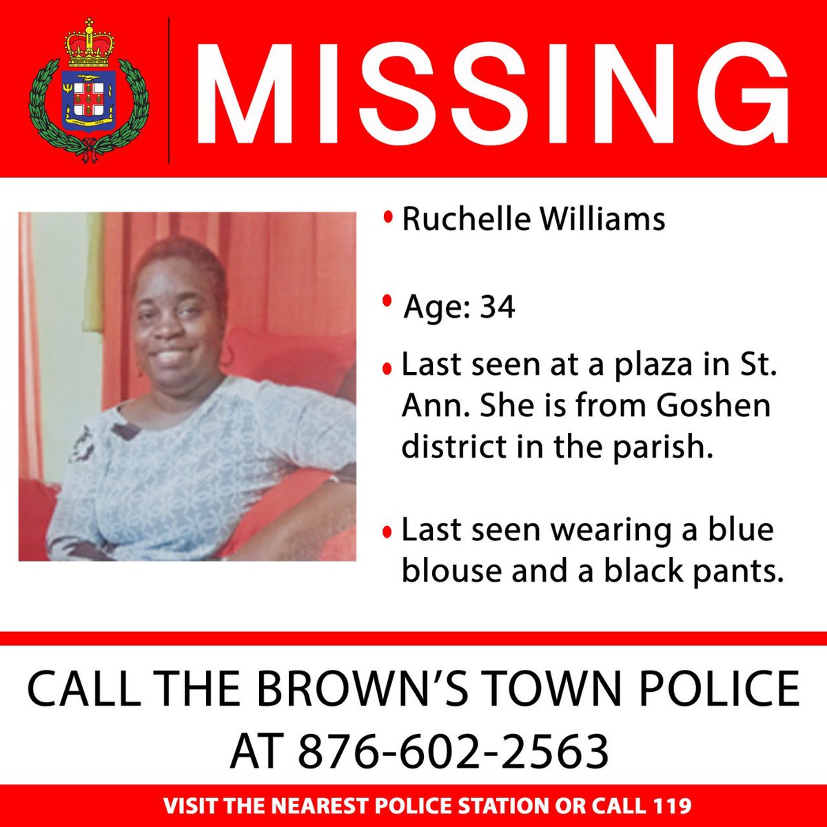 The police are seeking your help to find Keneil Bennett of Robins Hall, Manchester and Ruchelle Williams, a teacher of Goshen district, St. Ann.