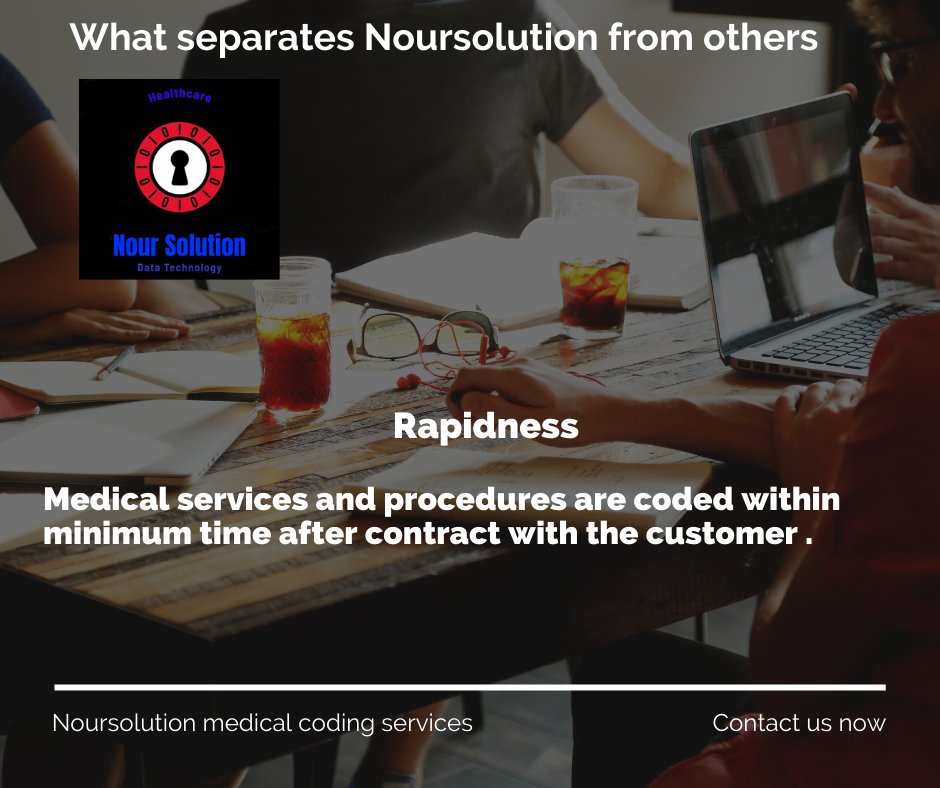 noursolution's tweet image. Rapidness
Medical services and procedures are coded within minimum time after contract with the customer .

#health #care #تأمين #hospital  #healthy  #doctors #medical #doctor #Healthcare #insurance #hospitals #drug #medicine #الترميز #wellness  #drugs #coding #pharmacy #Pricing