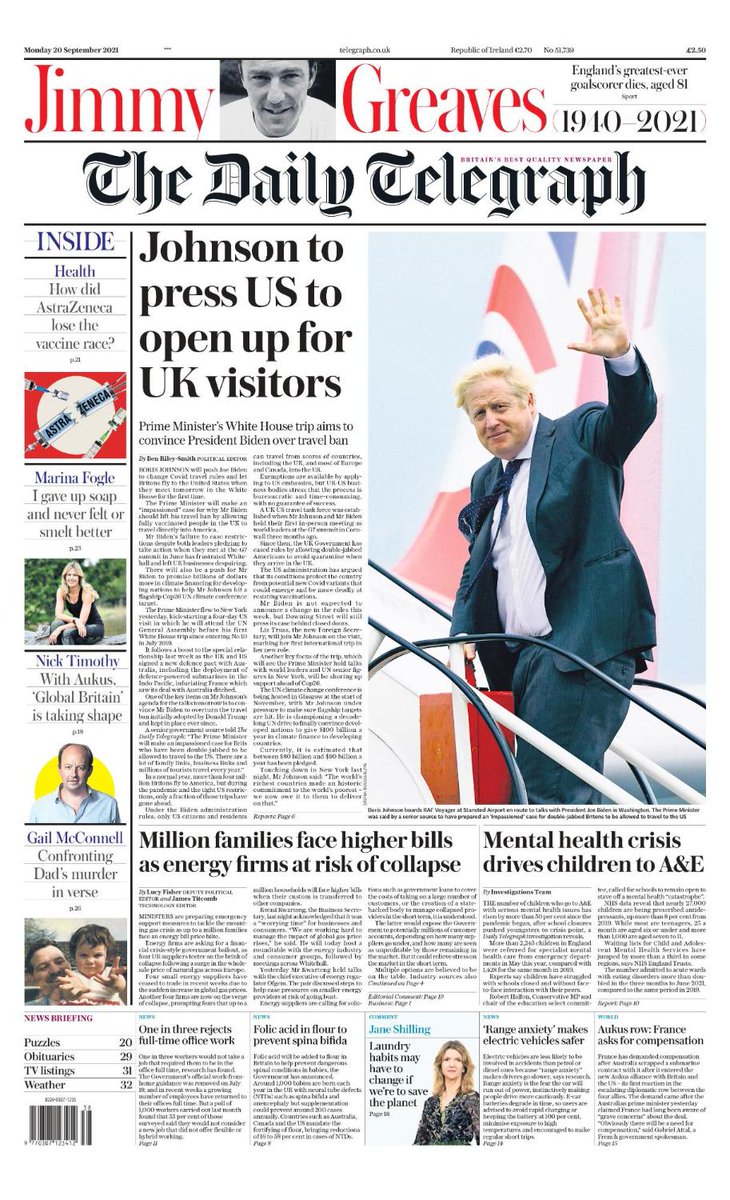 📰The front page of tomorrow's Daily Telegraph

'Johnson to press US to open up for UK visitors'

#TomorrowsPapersToday

Sign up for the Front Page newsletter:
telegraph.co.uk/customer/secur…