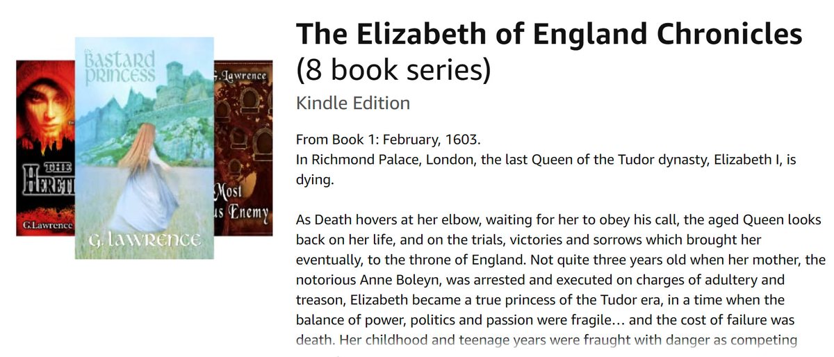 From Gemma Lawrence "<a href="/TudorTweep/">Gemma Lawrence</a>
THE ELIZABETH OF ENGLAND CHRONICLES
British &amp; Irish Literary Fiction
amazon.com/gp/product/B07…