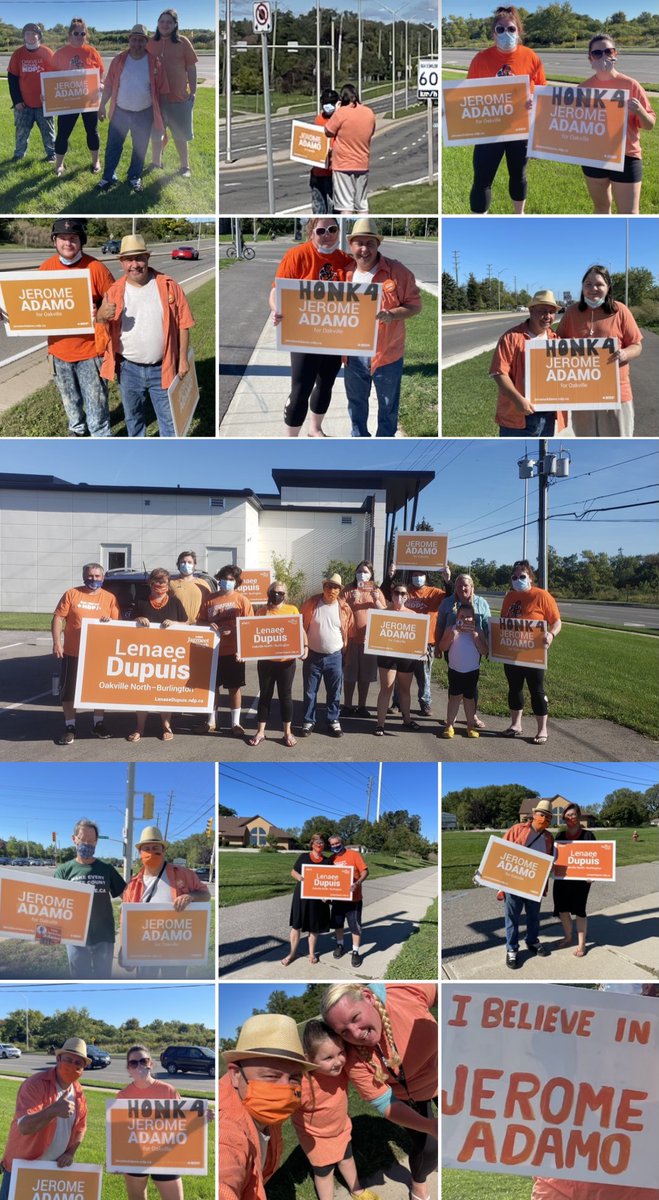 JEROME_Oakville's tweet photo. The best way to spend my last afternoon of the 2021campaign is to sign wave, make noise &amp; rally w/ the crew from The #ONB @NDP. Lots of honks &amp; noise imply that #Oakville is #ReadyForBetter &amp; the @theJagmeetSingh, @LenaeeD &amp; I are too! #vote #Elxn44 #cdnpoli https://t.co/LhSwTBQpTc