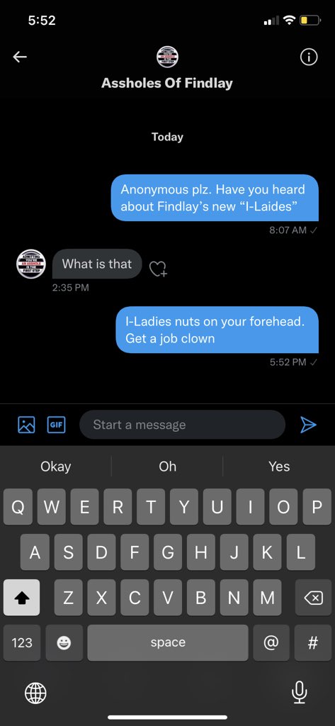 haleyB300's tweet photo. BREAKING: Assholes of Findlay gets dunked on by super handsome and funny twitter guy 🤝 https://t.co/KHUhM9qeV9