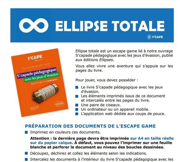 Nous venons tout juste de terminer le volume 2 de notre S'capade pédagogique avec les jeux d'évasion. 
Pour fêter cela, nous avons libéré l'accès aux documents ainsi qu'à l'appli-compagnon de l'#escapegame qui utilise le 1er livre comme support.
scape.enepe.fr/ellipse