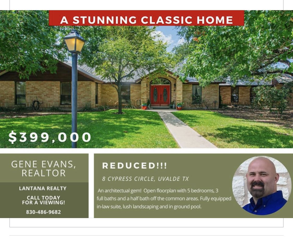 gde1975's tweet photo. Price reduction!!!
8 Cypress Circle Uvalde. https://t.co/Wb1ZQ9h6be