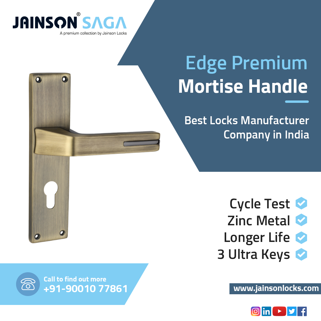 JainsonLocks's tweet image. Jainson Locks Product Update: Edge Premium Mortise Handle Lock with 2 Handles, Zinc Metal, 3 Ultra Keys and 8 inches Body. Safety Assured. Buy Now.

jainsonlocks.com/mortise-handle… 

#slidelock #handlelock #lockseries #mortiselocks #lock #lockmanufacturers #jainsonlocks #bestlocks