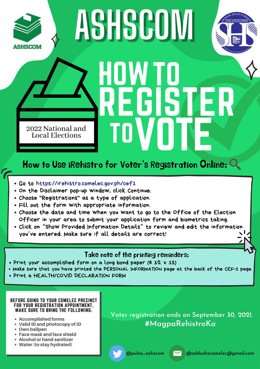 Ateneans, 10 days left until the last day of #2022NLE registration! 🗓

The Ateneo-SHSCOM has made a compilation of frequently asked questions on #VoterReg2021 for everyone’s convenience. The following infographics explain the process: https://t.co/piHaV2oWF8.
