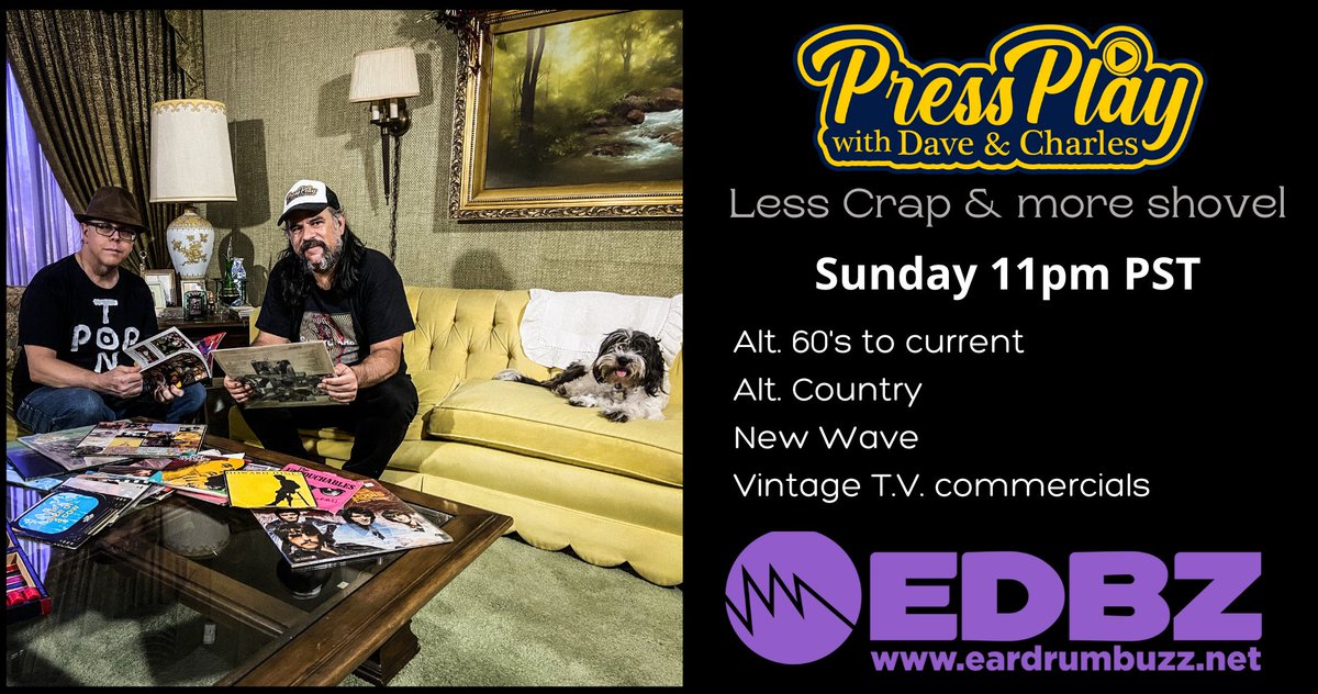 Press Play with Dave and Charles is on at 11pm Pacific, so get on over to eardrumbuzz.net and get ready to rock out!
#pressplaywithdaveandcharles #eardrumbuzzradio #lesscrapmoreshovel #leahthedog #InternetRadio #charlesmotorbike