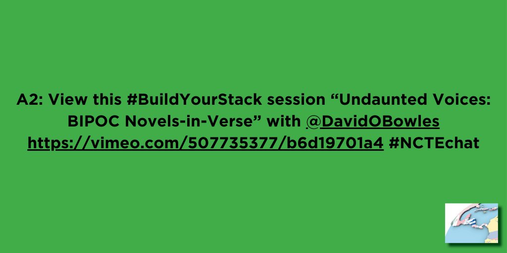 ncte's tweet image. A2: View this #BuildYourStack session “Undaunted Voices: BIPOC Novels-in-Verse” with @DavidOBowles vimeo.com/507735377/b6d1… #NCTEchat