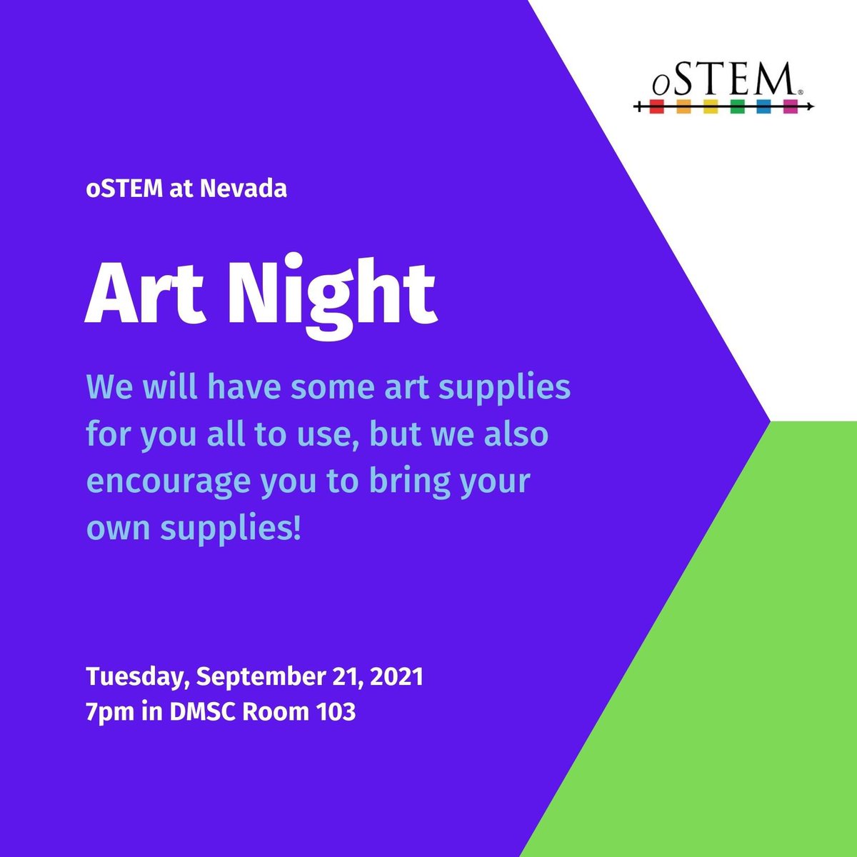 oSTEMNevada's tweet photo. Hey y’all! oSTEM at Nevada is having an art night this Tuesday, 09/21/2021 in DMSC 103 at 7pm! We hope to see you there! ❤️ https://t.co/AMvPReG5xQ