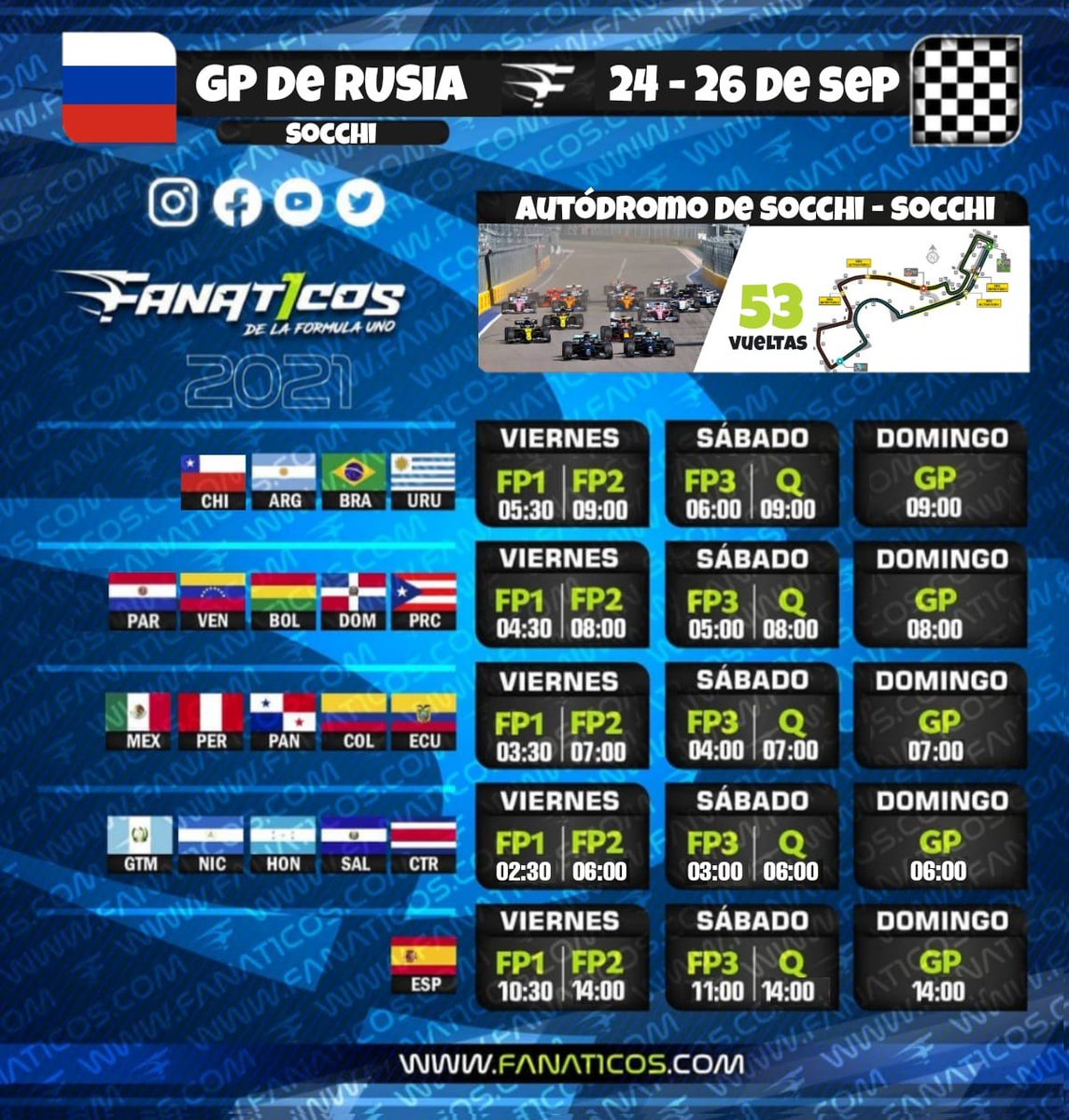 📌Horarios para el finde 

#SochiGP🇷🇺 #F1