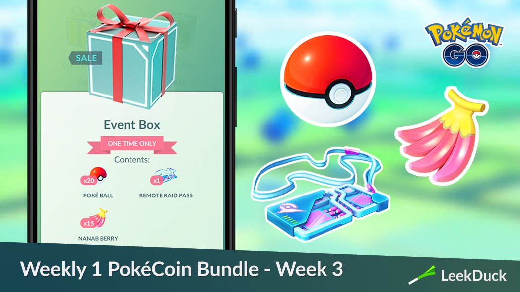 Reminder: The third weekly 1 PokéCoin bundle will be available on Monday, September 20, at 6 am local time in the in-game shop. It contains 20 Poké Balls, 15 Nanab Berries, and 1 Remote Raid Pass. It is available until Monday, September 27.