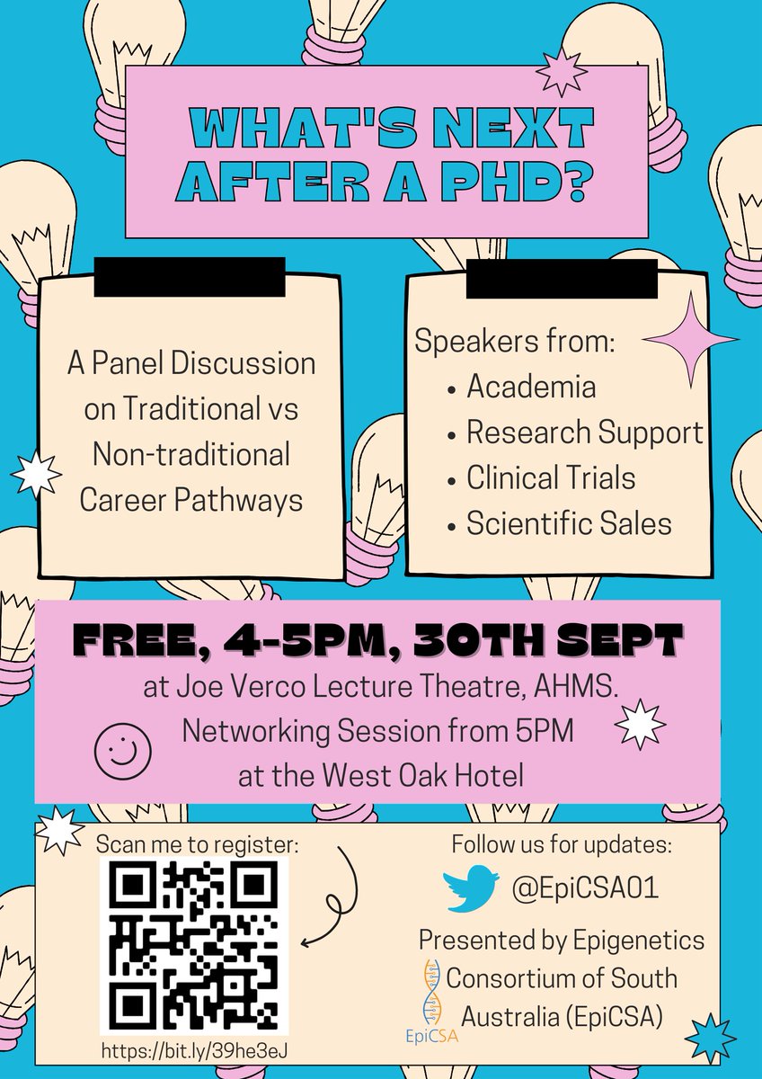 We're hosting a panel discussion and networking event next week on career pathways and whats after a PhD. See below for details and free registration :)